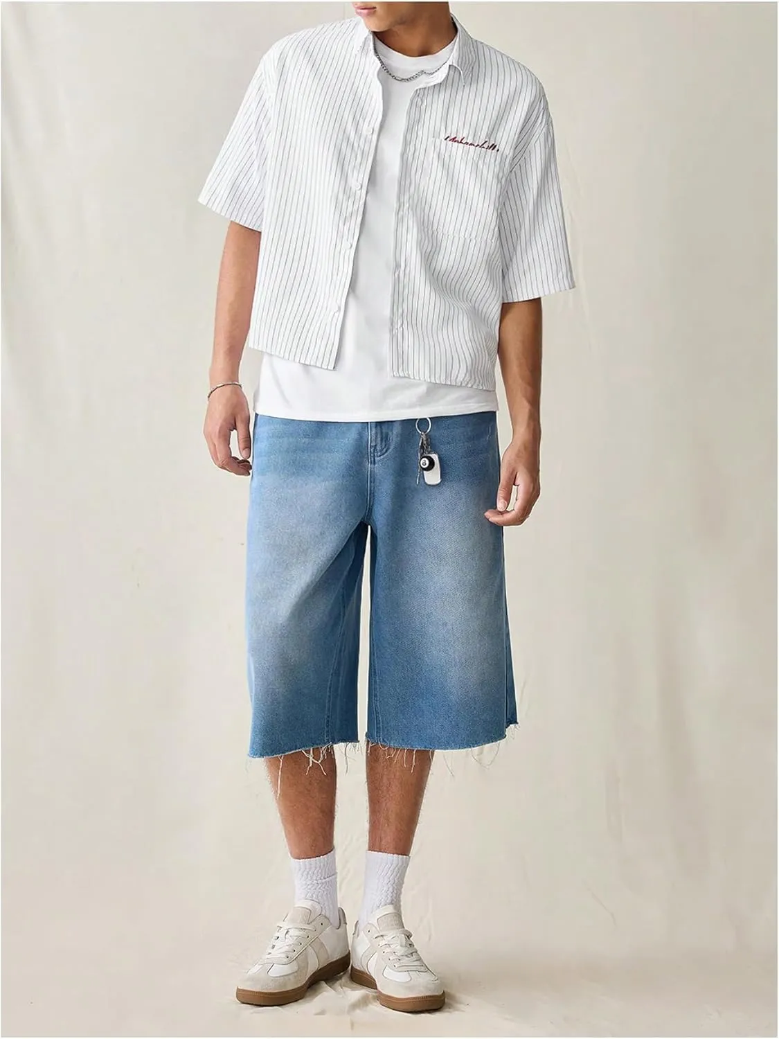 Men's Striped Summer Shirts Letter Embroidered Short Sleeve Button Up Collared Cool T-Shirt with Pocket