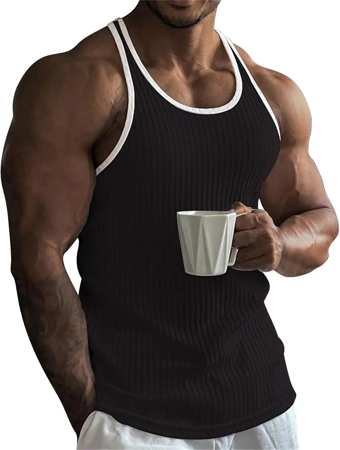 Men's Vertical Stripes Ribbed Tank Tops 2025 Fashion Knit Sleeveless Workout T Shirt Muscle Gym Fitness Tees Casual