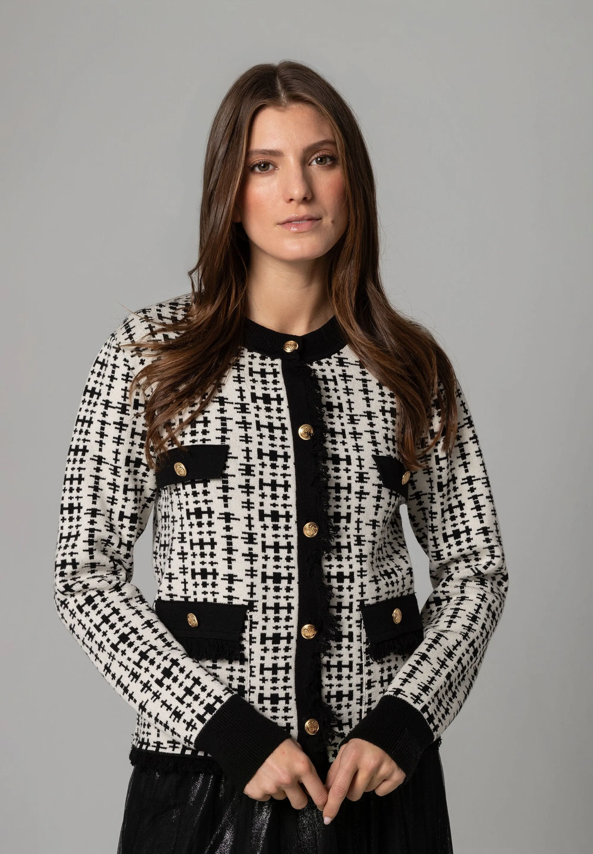 More & More Knit Cardigan Black/White