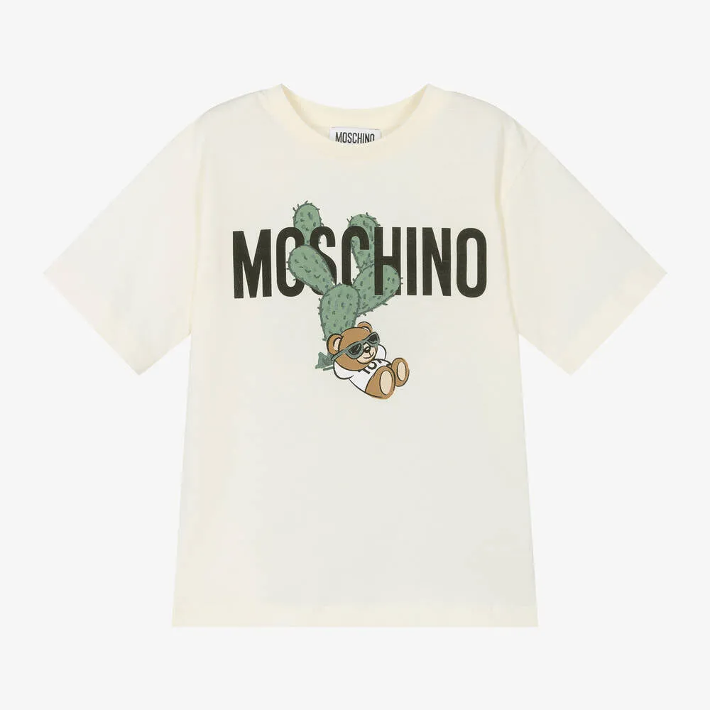 Moschino Maxi Ivory Cactus Print Cotton T-Shirt