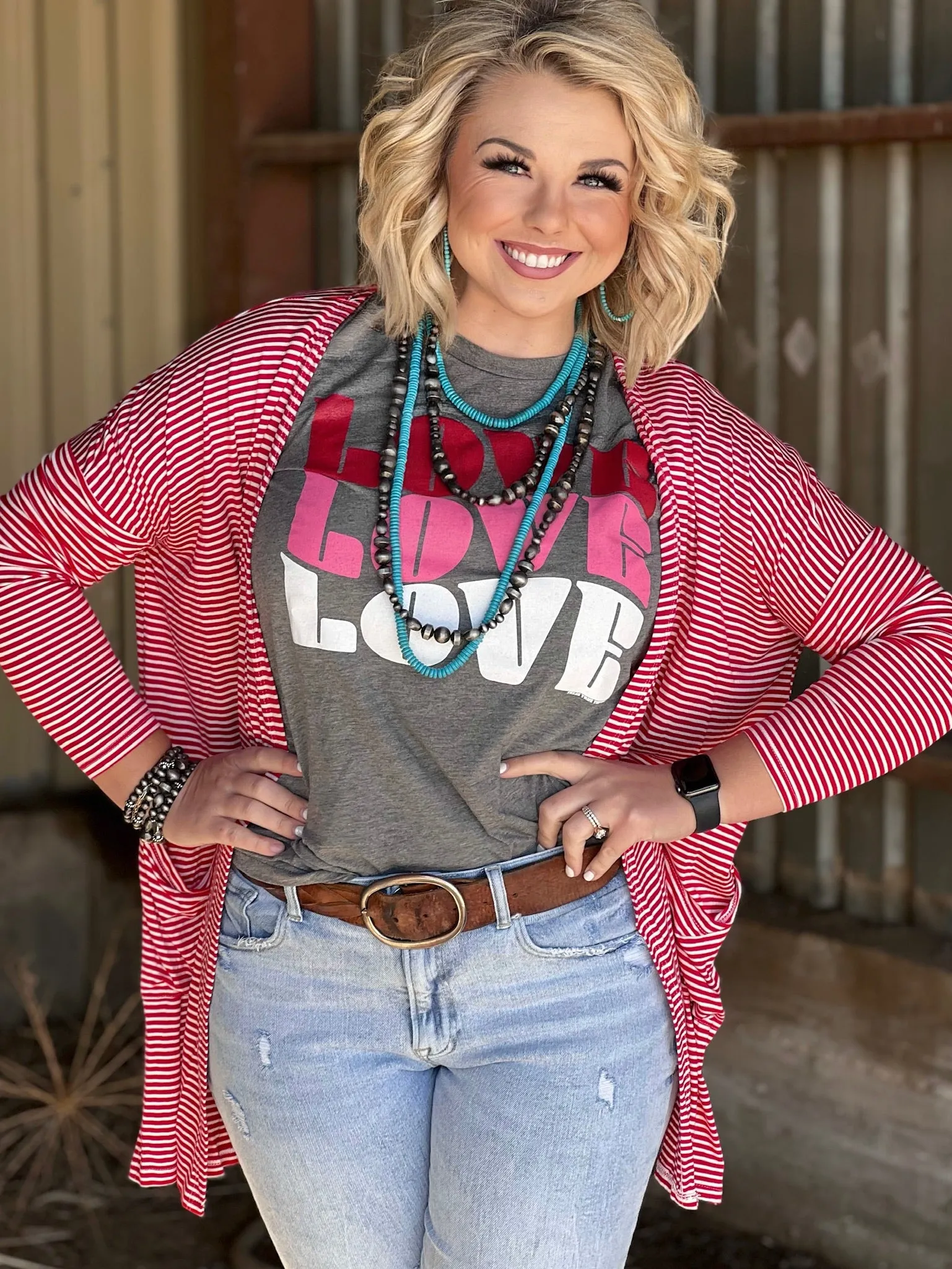 Natalie Red Stripe Cardigan by Texas True Threads