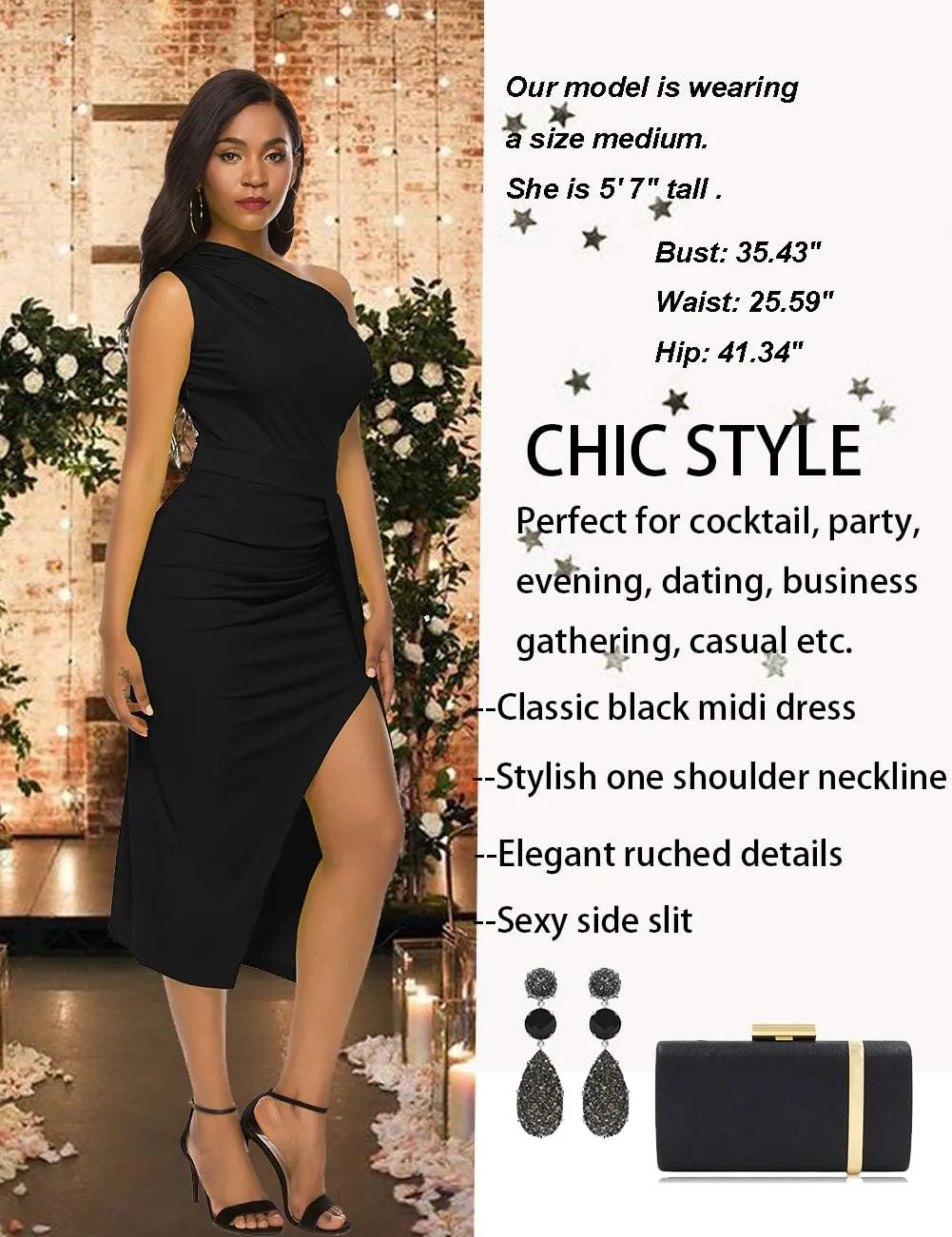 Nature Comfy LilyIn Womens Elegant one Shoulder Sleeveless Ruched High Slit Solid Color Cocktail Party Dresses