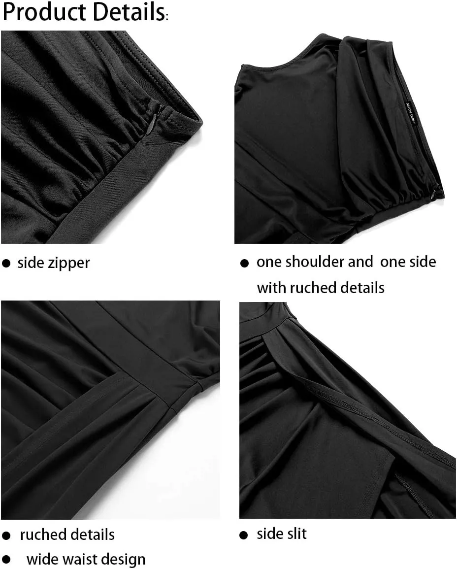 Nature Comfy LilyIn Womens Elegant one Shoulder Sleeveless Ruched High Slit Solid Color Cocktail Party Dresses