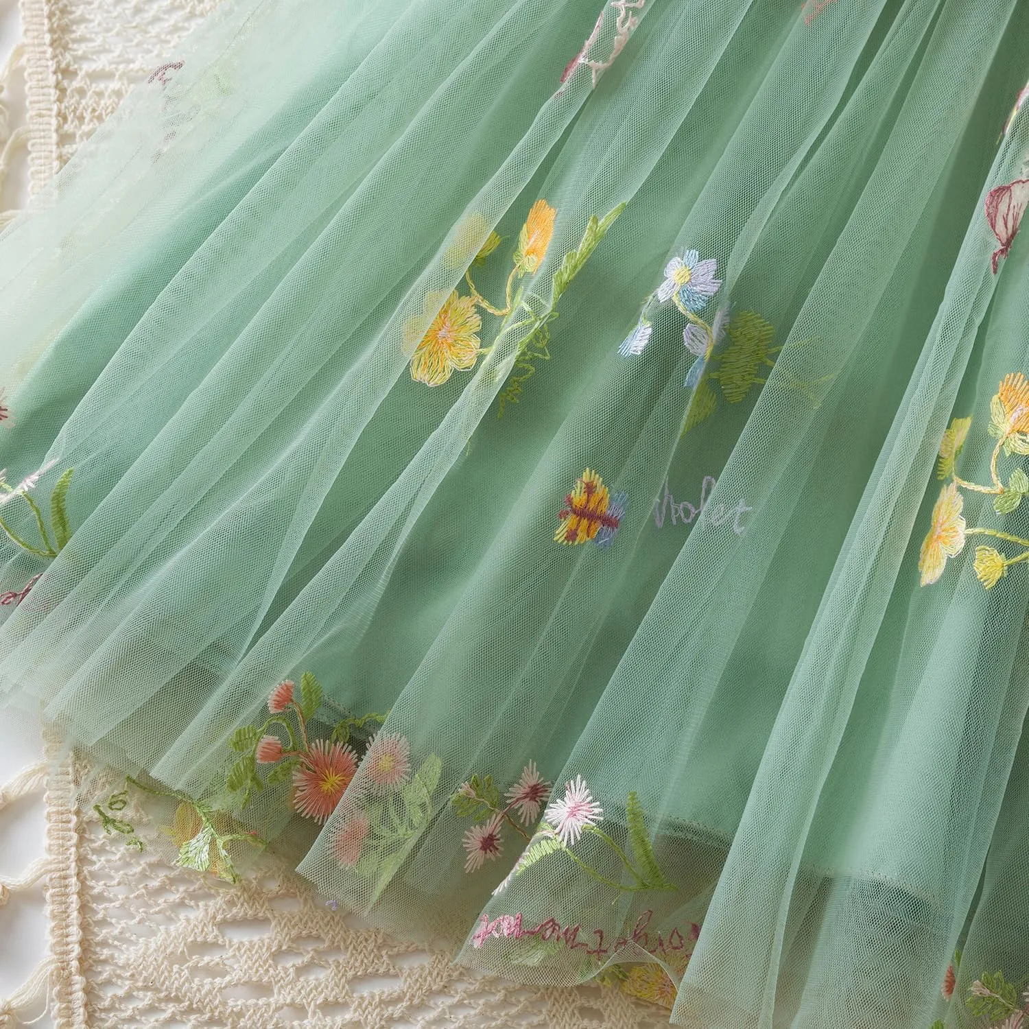 NNJXD Baby Girl Flower Embroidery Tulle Dress Elegant Toddler Birthday Party Dresses