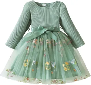 NNJXD Baby Girl Flower Embroidery Tulle Dress Elegant Toddler Birthday Party Dresses