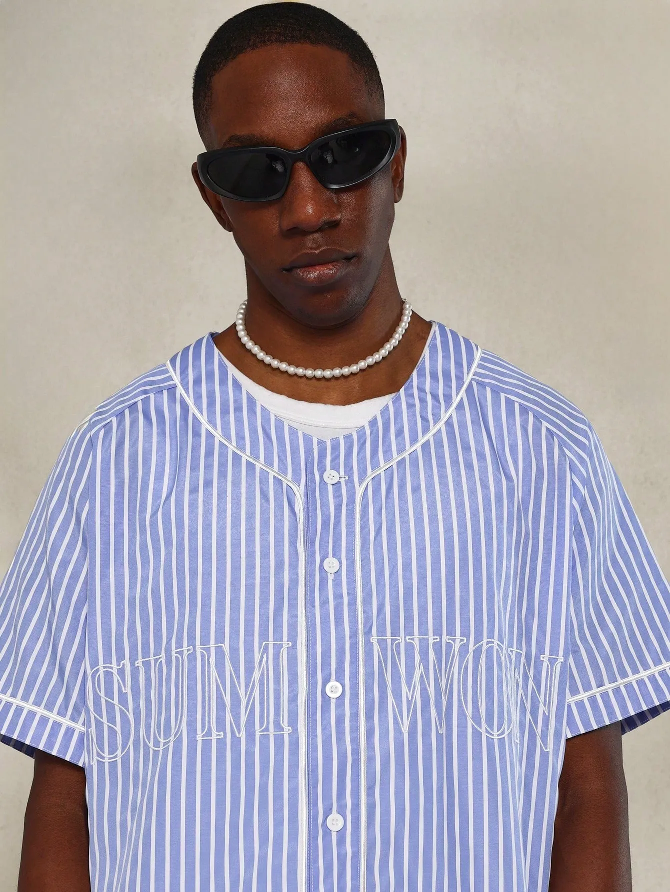 Nylon Stripe Baller Shirt With Front Embroidery