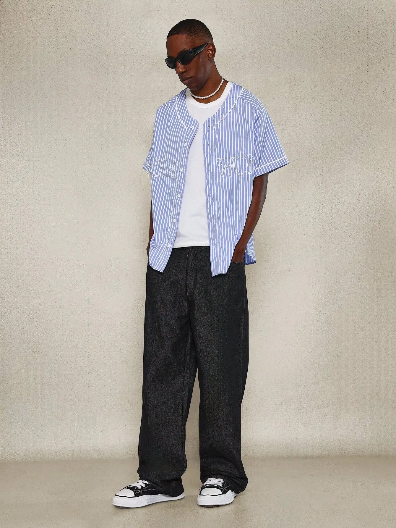 Nylon Stripe Baller Shirt With Front Embroidery