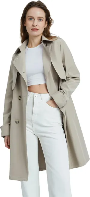 Orolay Women's Classic Trench Coat 3/4 Length Double-Breasted with Removable Vest