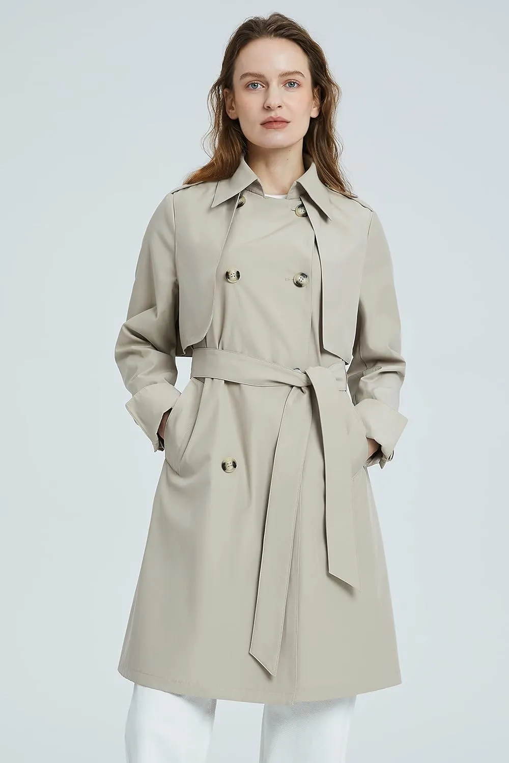 Orolay Women's Classic Trench Coat 3/4 Length Double-Breasted with Removable Vest
