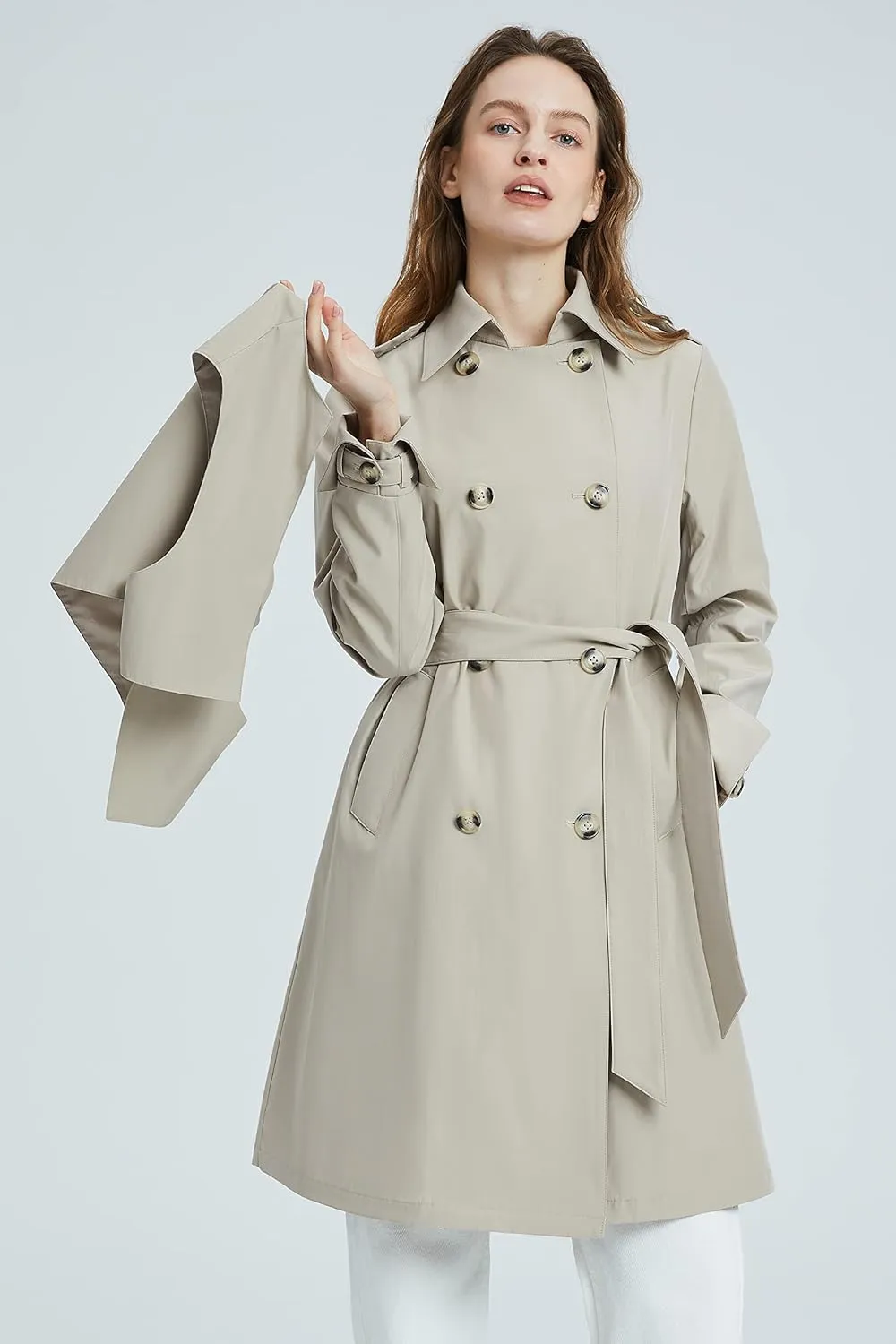Orolay Women's Classic Trench Coat 3/4 Length Double-Breasted with Removable Vest