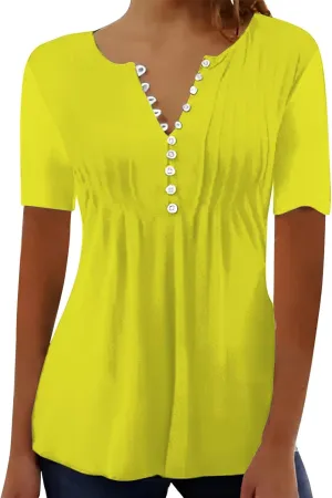 Plus Size Boho Tops for Women,Short Sleeve Tops 2025 Trendy Summer T Shirt Casual V Neck Button Printed Blouse