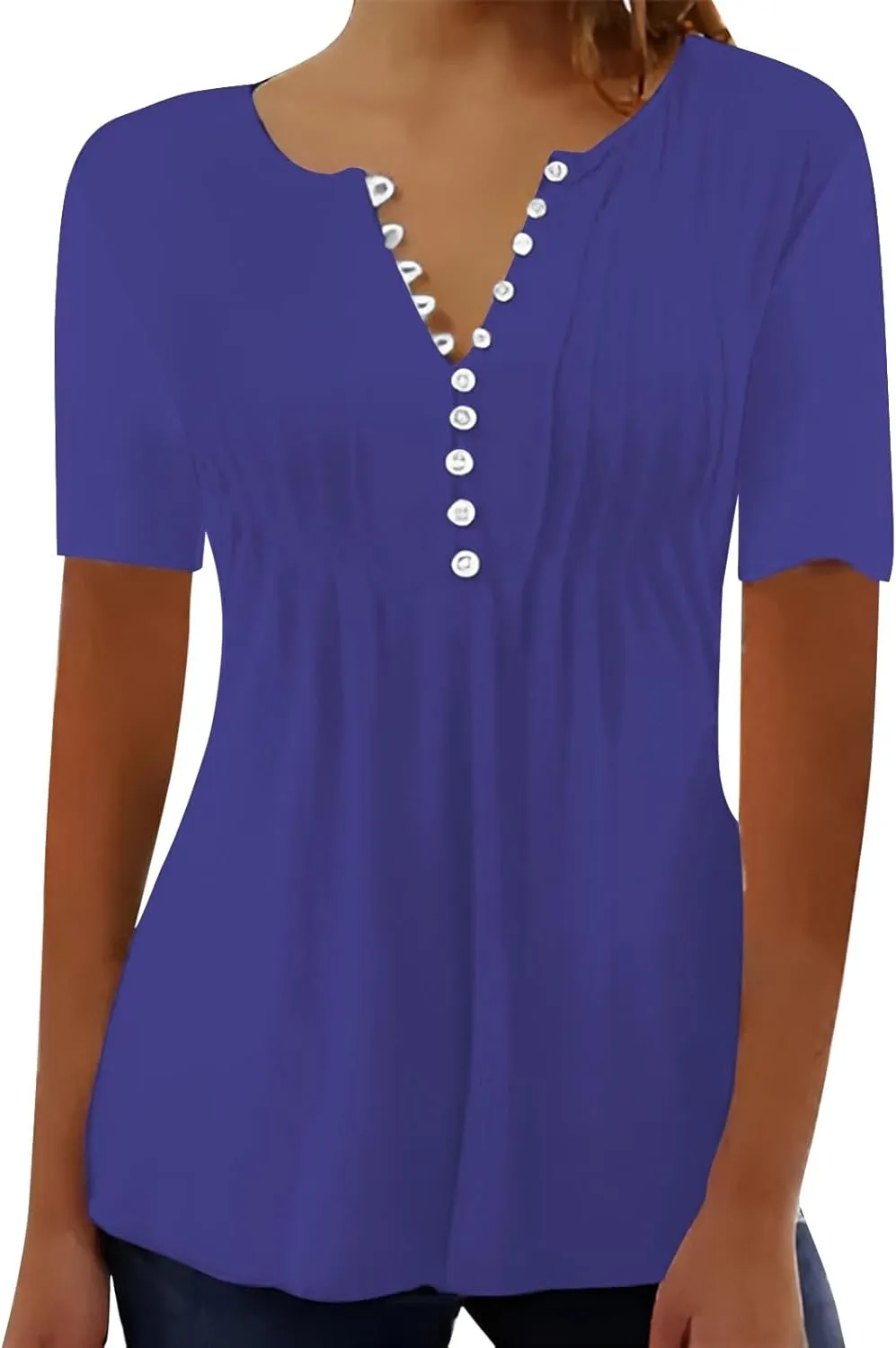 Plus Size Boho Tops for Women,Short Sleeve Tops 2025 Trendy Summer T Shirt Casual V Neck Button Printed Blouse