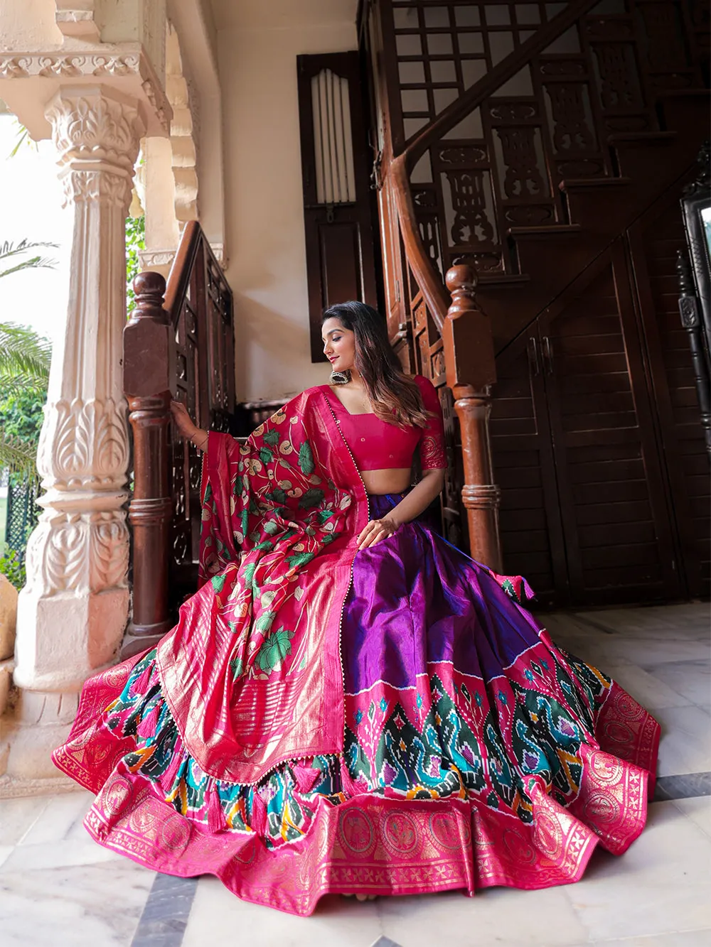 Purple Color Printed With Foil Work Dola Silk Lehenga Choli