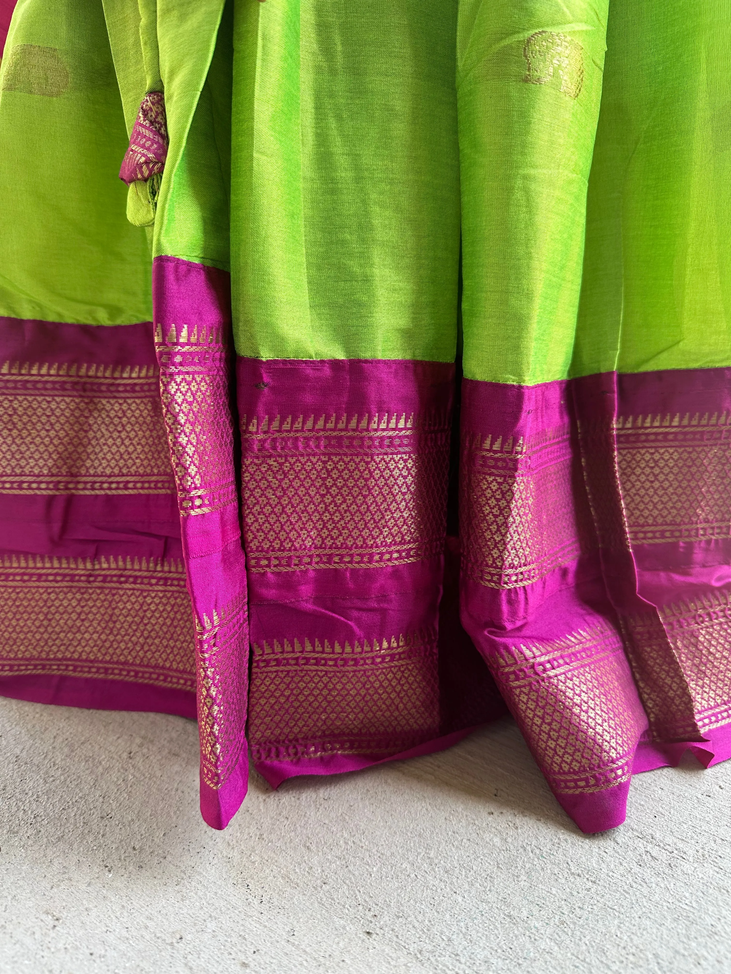 "Elegant Green and Vadamalli Half Saree"
