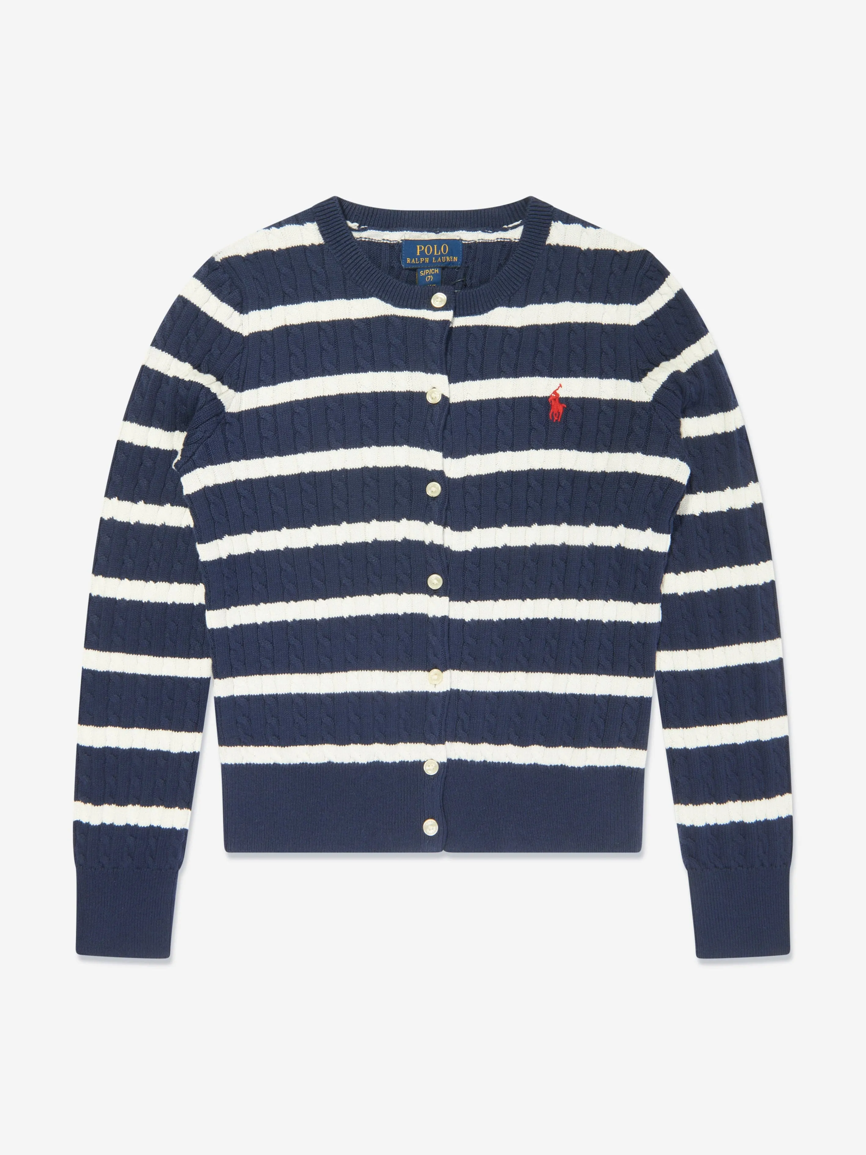 Ralph Lauren Girls Striped Cardigan in Navy