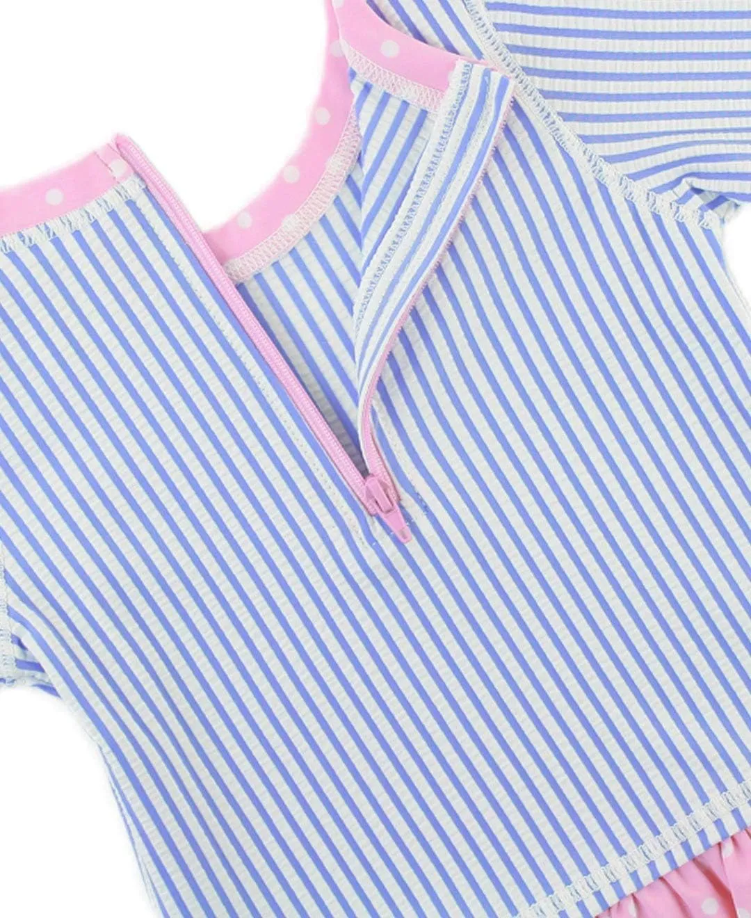 RuffleButts Baby/Toddler Girls Seersucker Long Sleeve Rash Guard Bikini