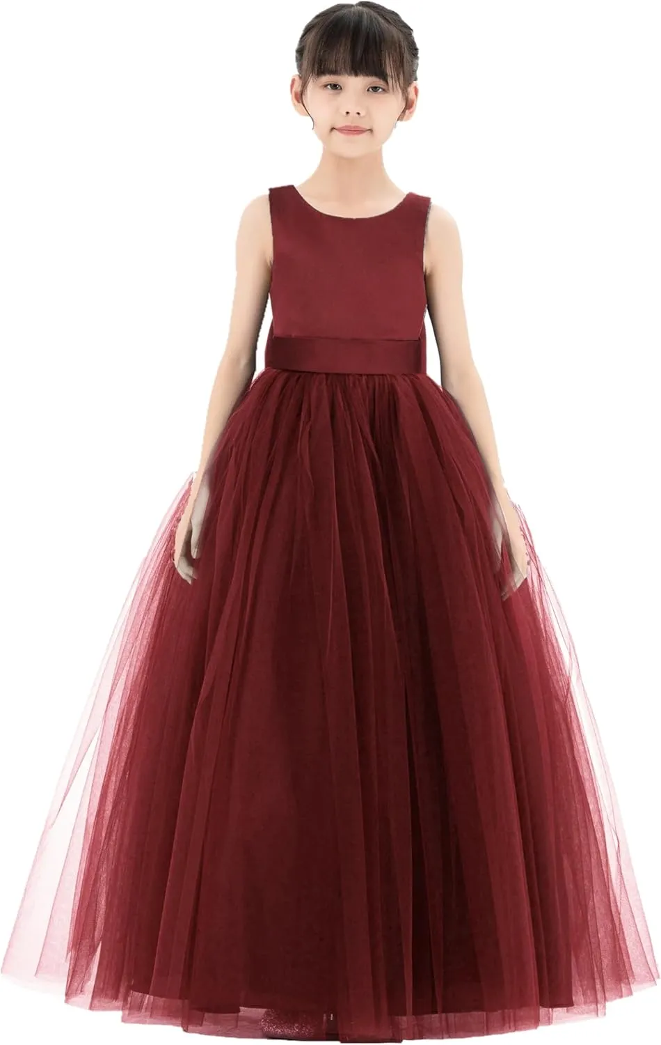 Satin Backless Tulle Flower Girl Dresses for Special Occasions Bridesmaid 722