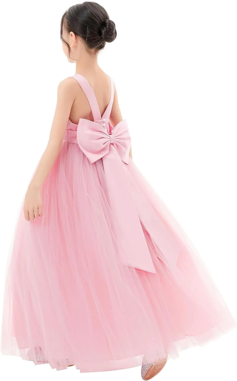 Satin Backless Tulle Flower Girl Dresses for Special Occasions Bridesmaid 722