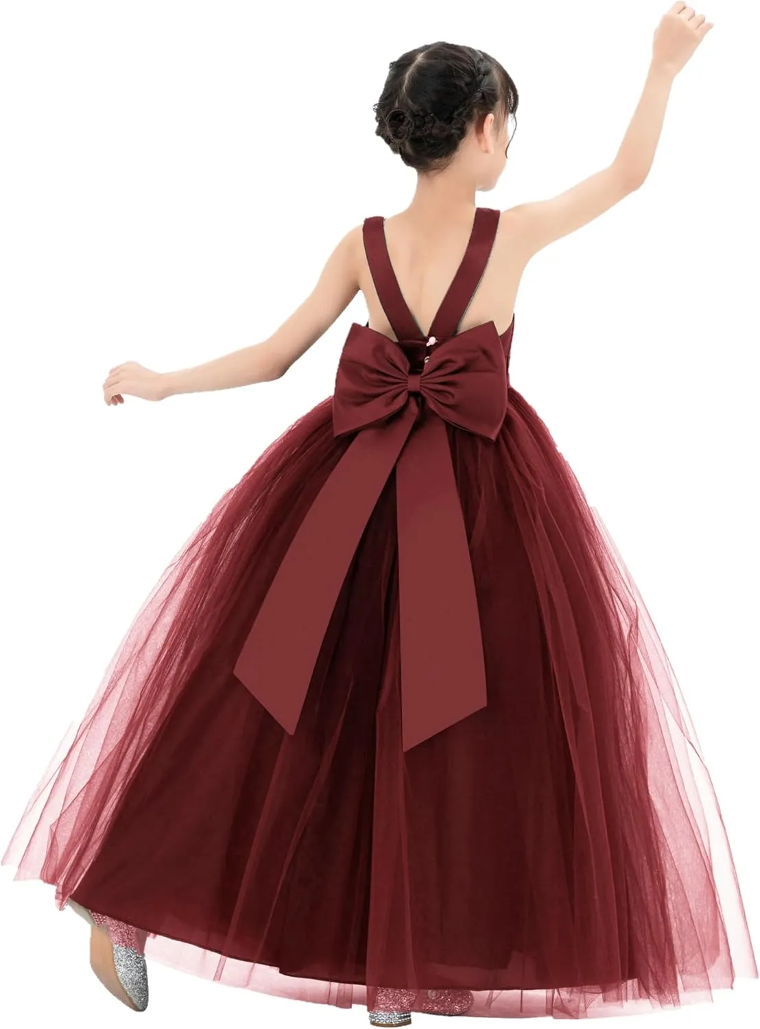 Satin Backless Tulle Flower Girl Dresses for Special Occasions Bridesmaid 722