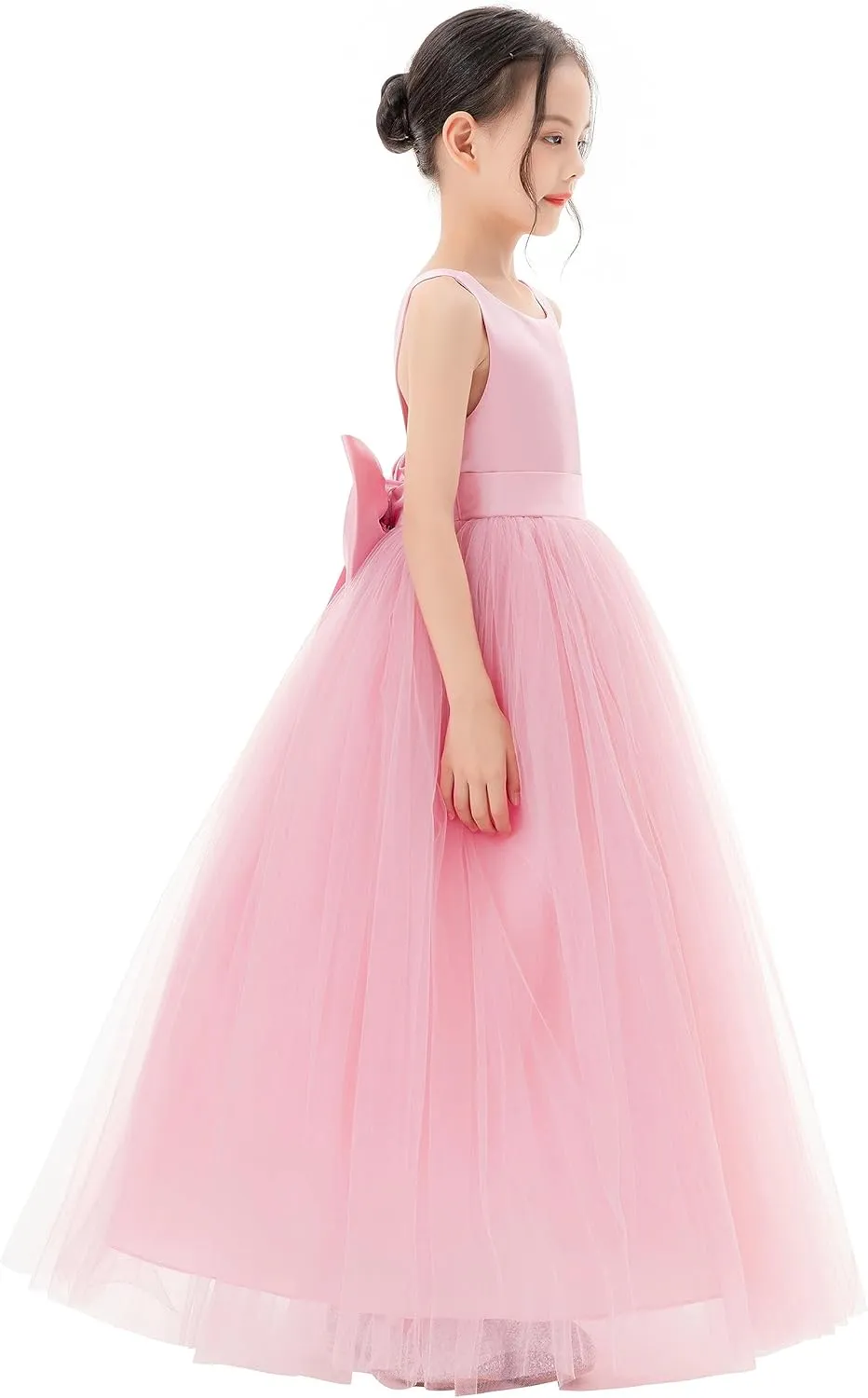 Satin Backless Tulle Flower Girl Dresses for Special Occasions Bridesmaid 722