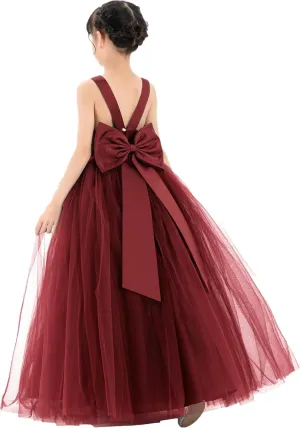 Satin Backless Tulle Flower Girl Dresses for Special Occasions Bridesmaid 722