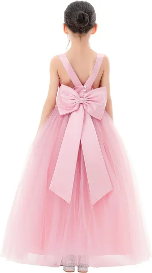 Satin Backless Tulle Flower Girl Dresses for Special Occasions Bridesmaid 722