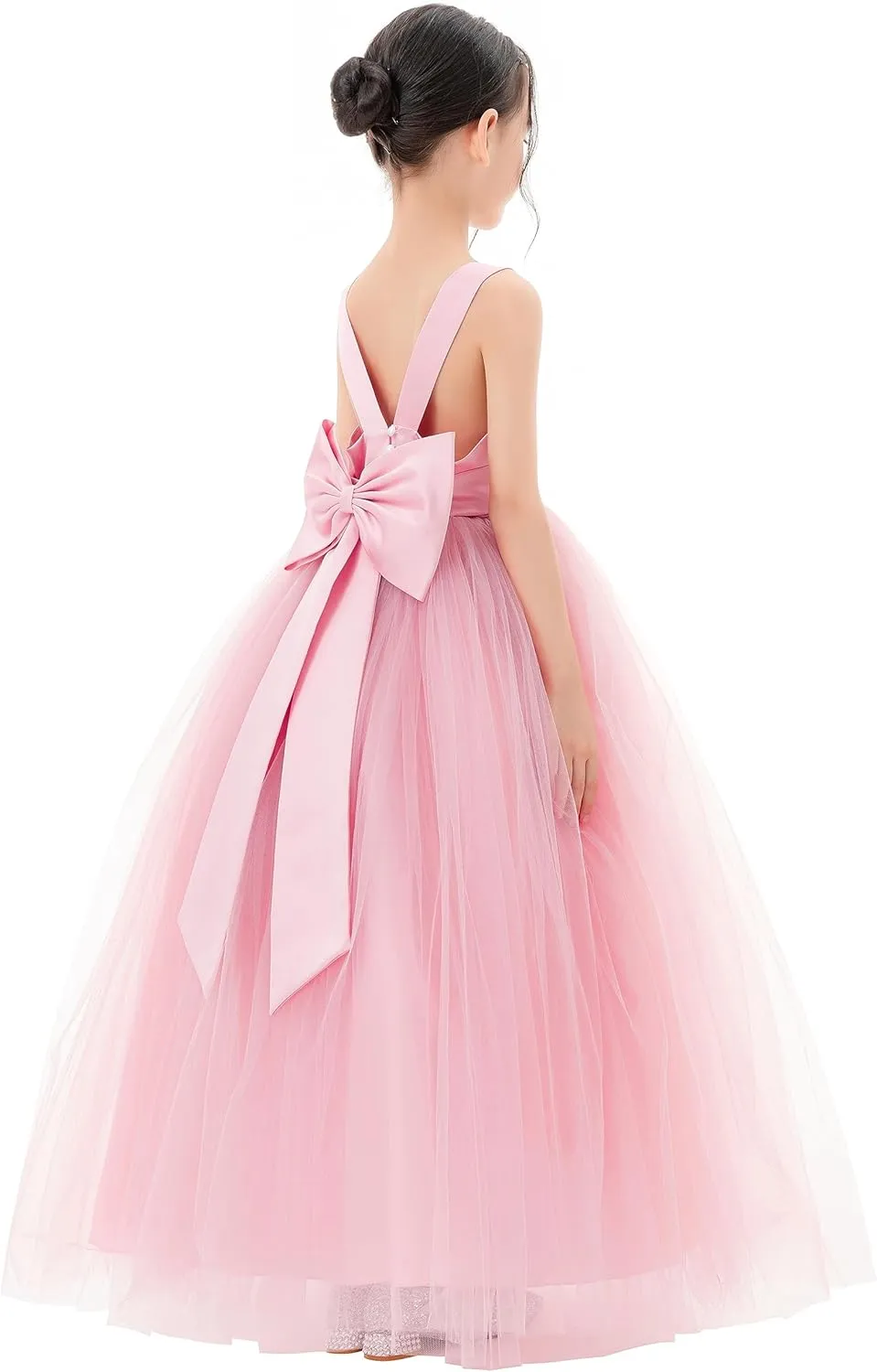 Satin Backless Tulle Flower Girl Dresses for Special Occasions Bridesmaid 722