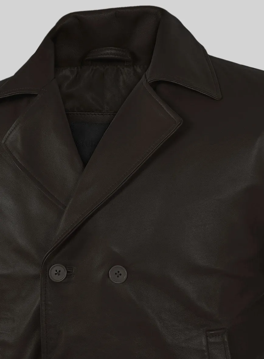 Soft Louis Brown Leather Pea Coat