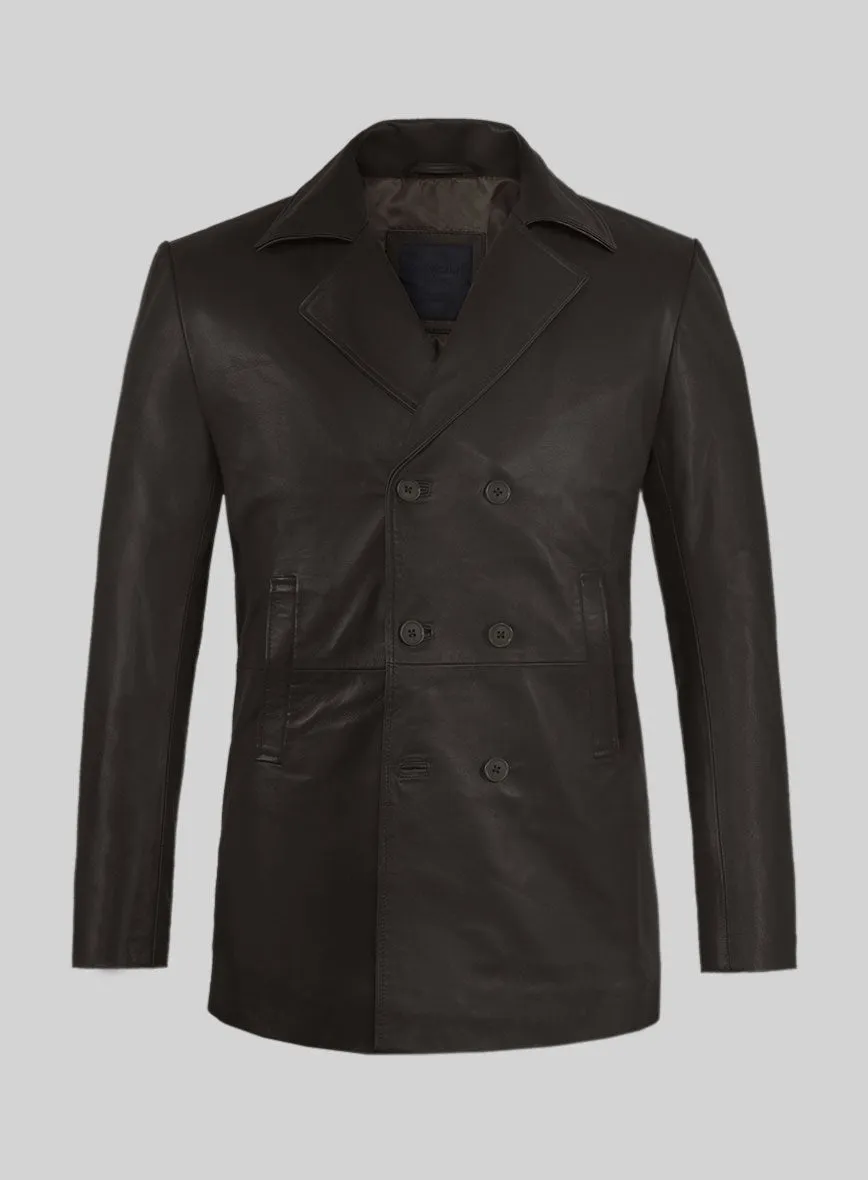 Soft Louis Brown Leather Pea Coat