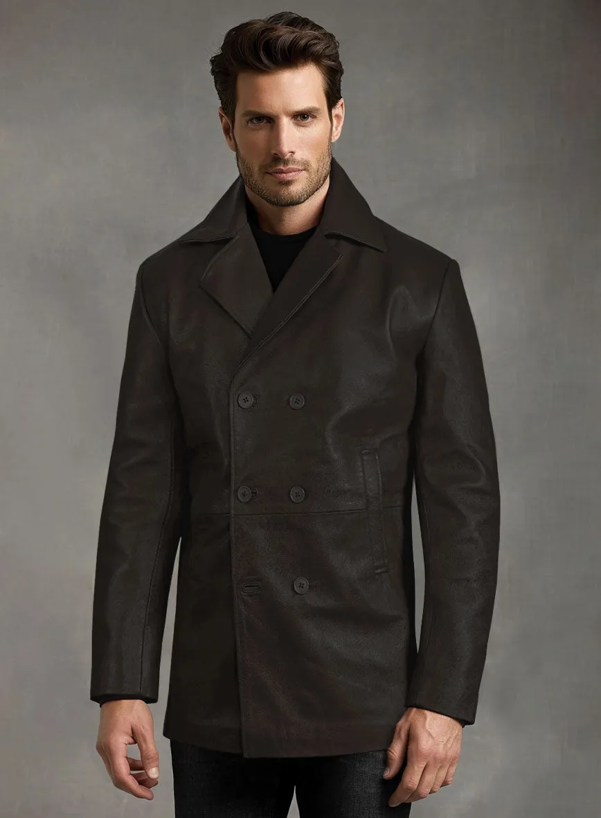Soft Louis Brown Leather Pea Coat