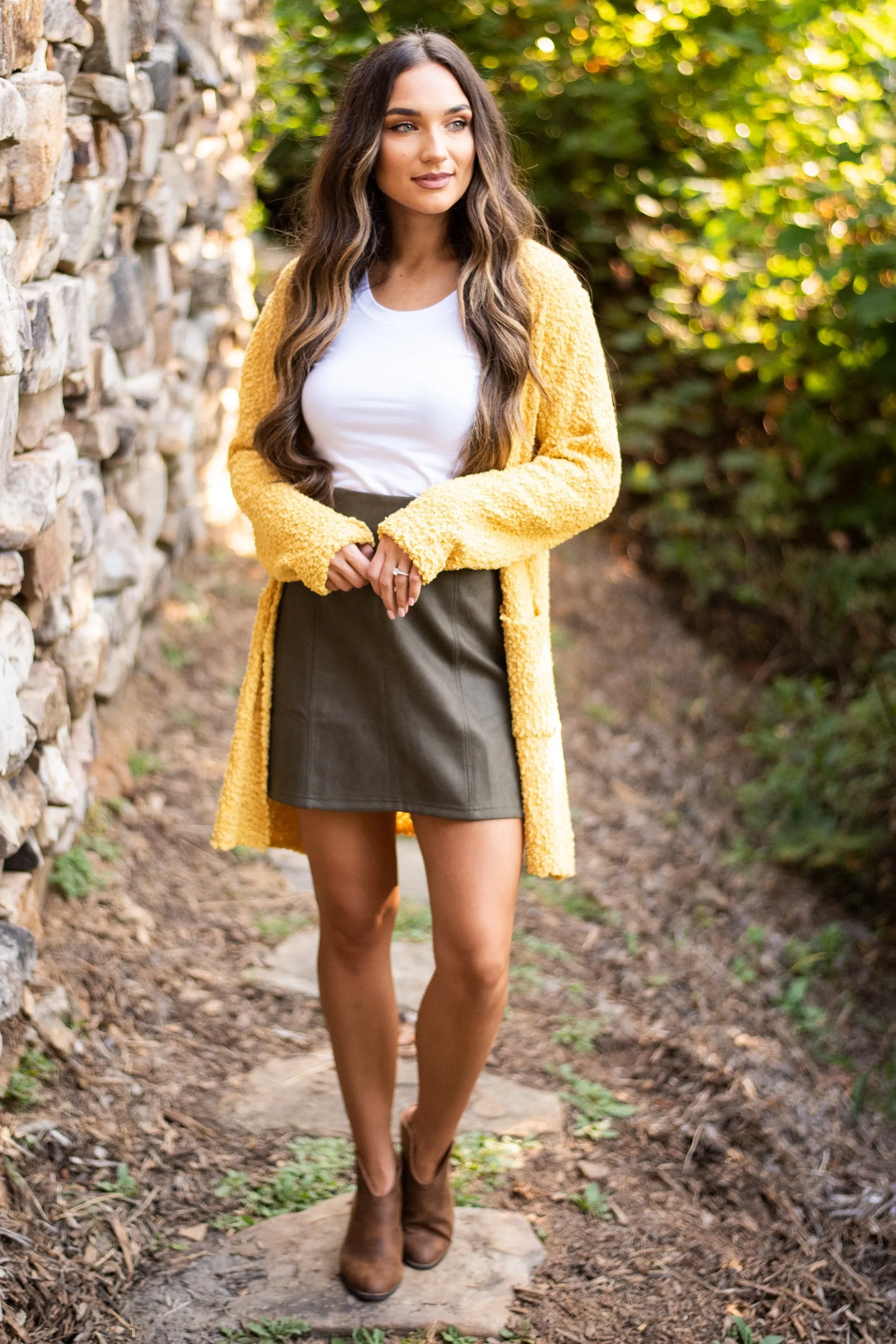 Tell Somebody Light Mustard Yellow Popcorn Cardigan