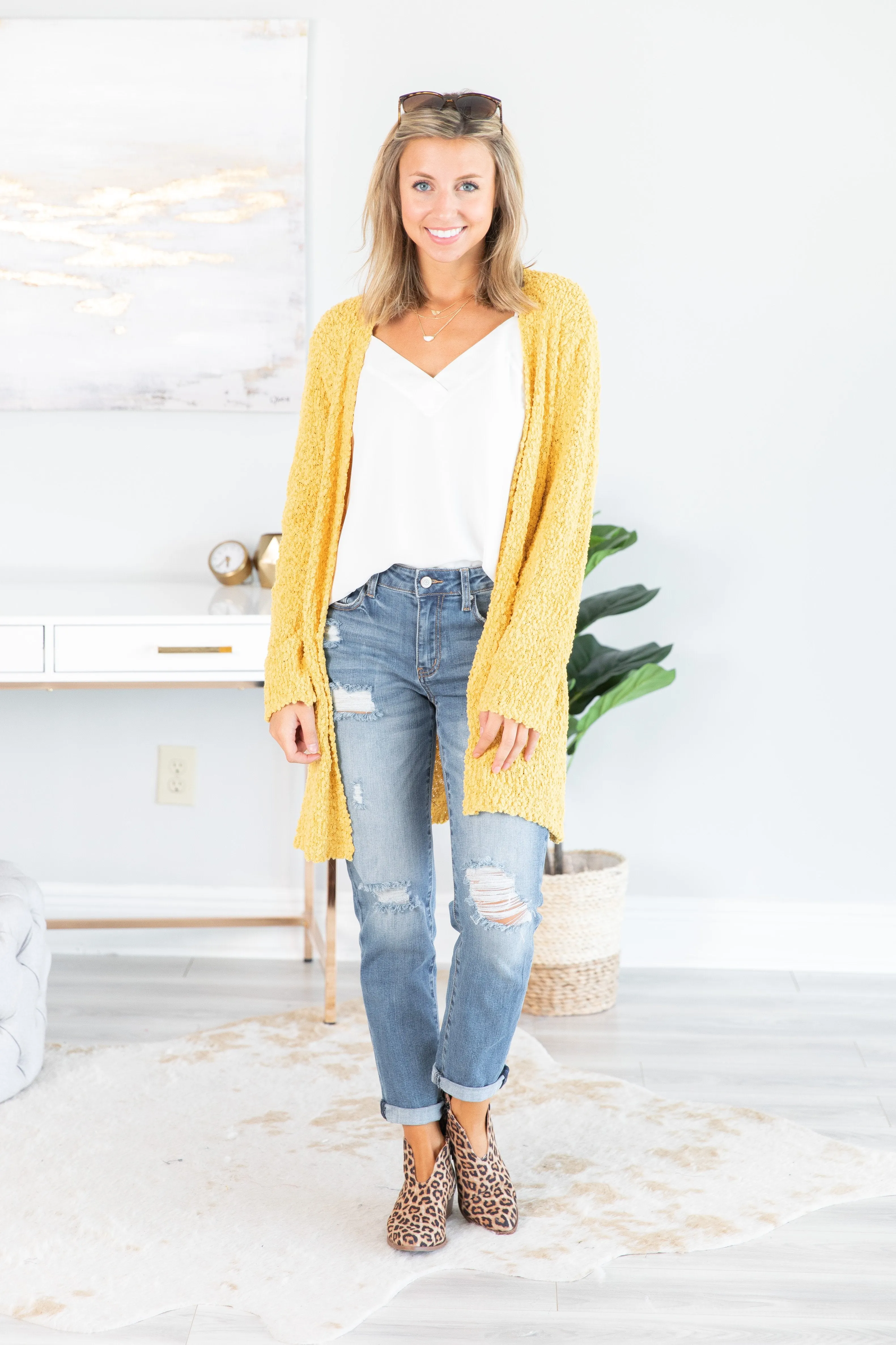 Tell Somebody Light Mustard Yellow Popcorn Cardigan