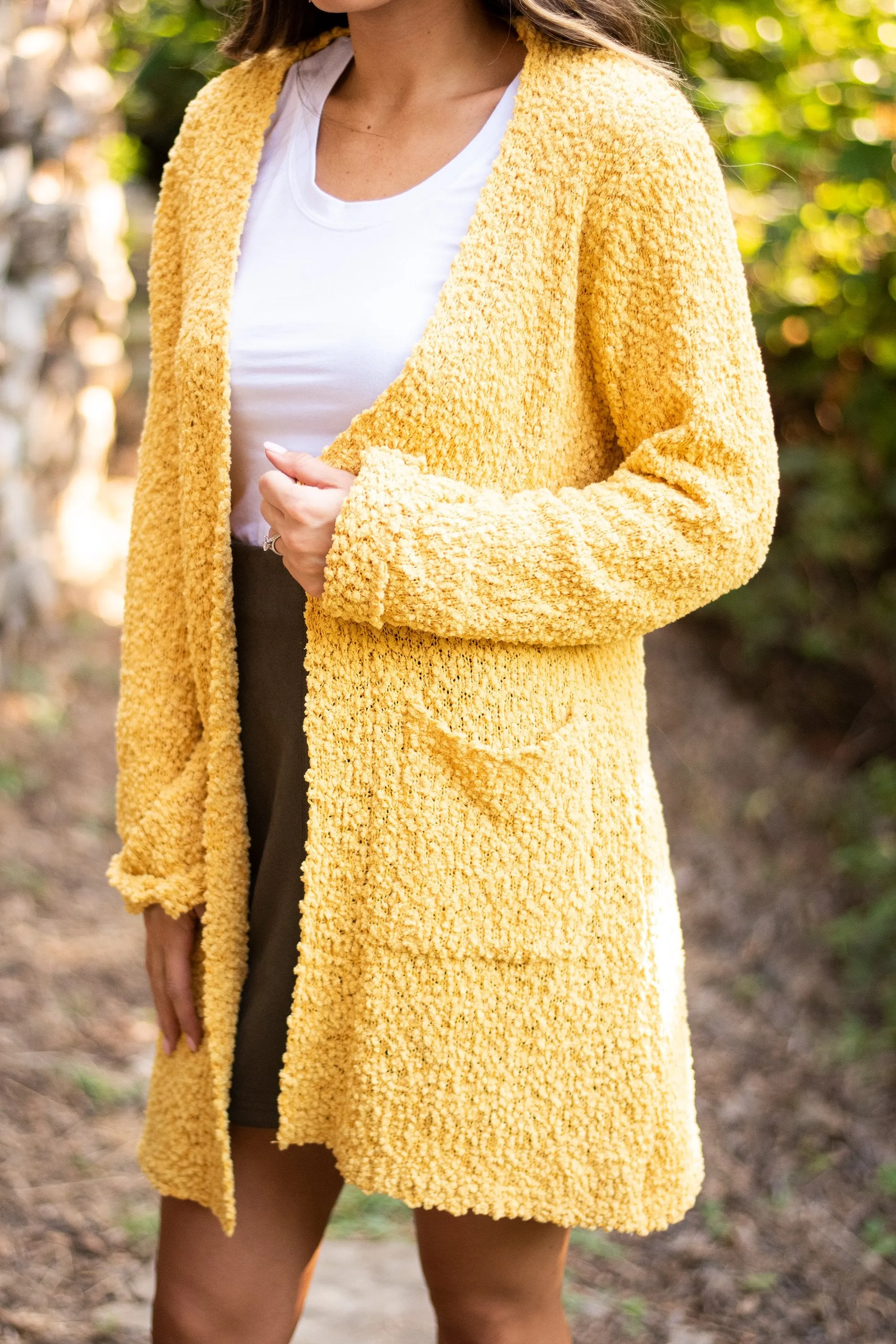 Tell Somebody Light Mustard Yellow Popcorn Cardigan