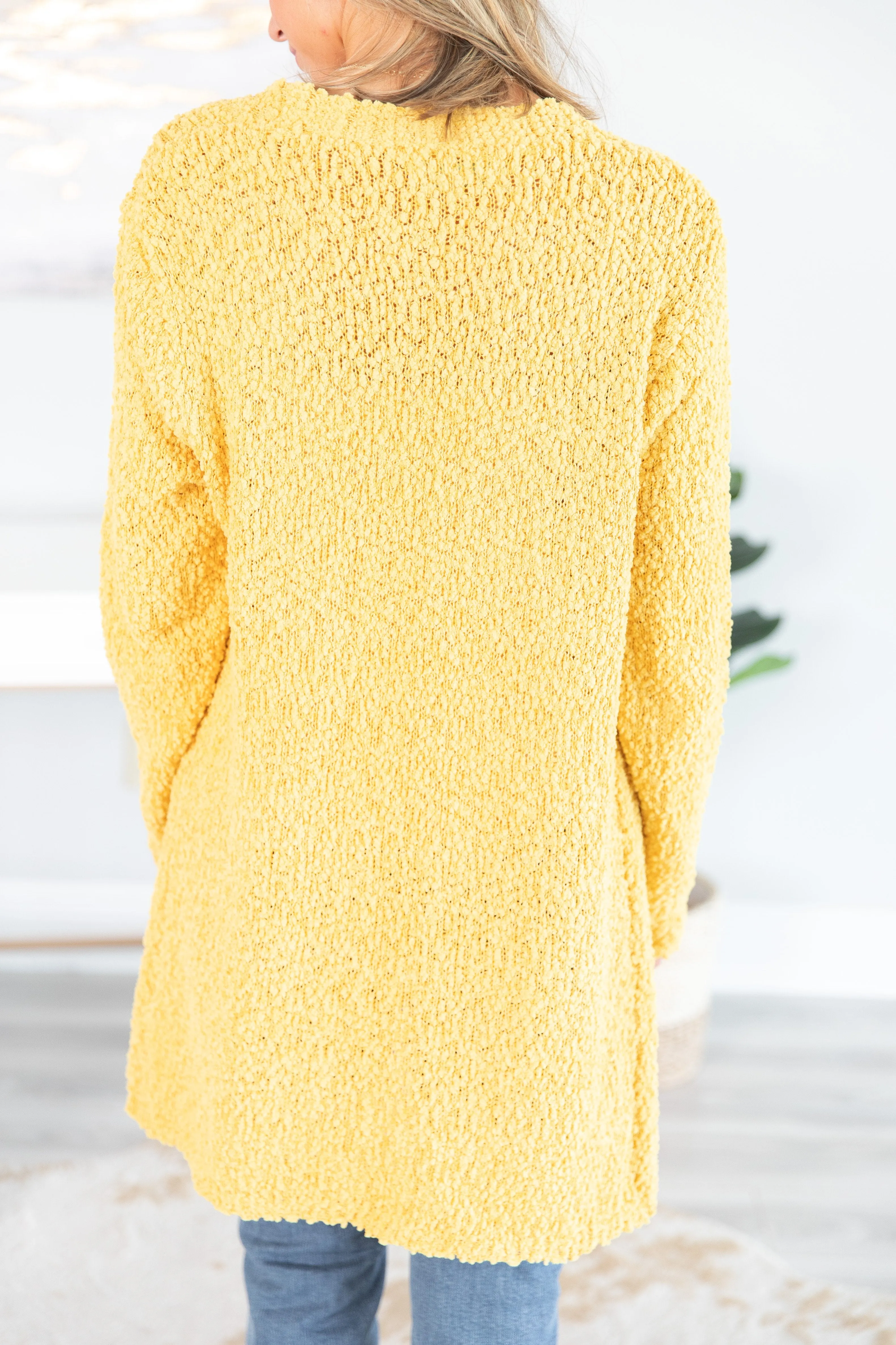 Tell Somebody Light Mustard Yellow Popcorn Cardigan