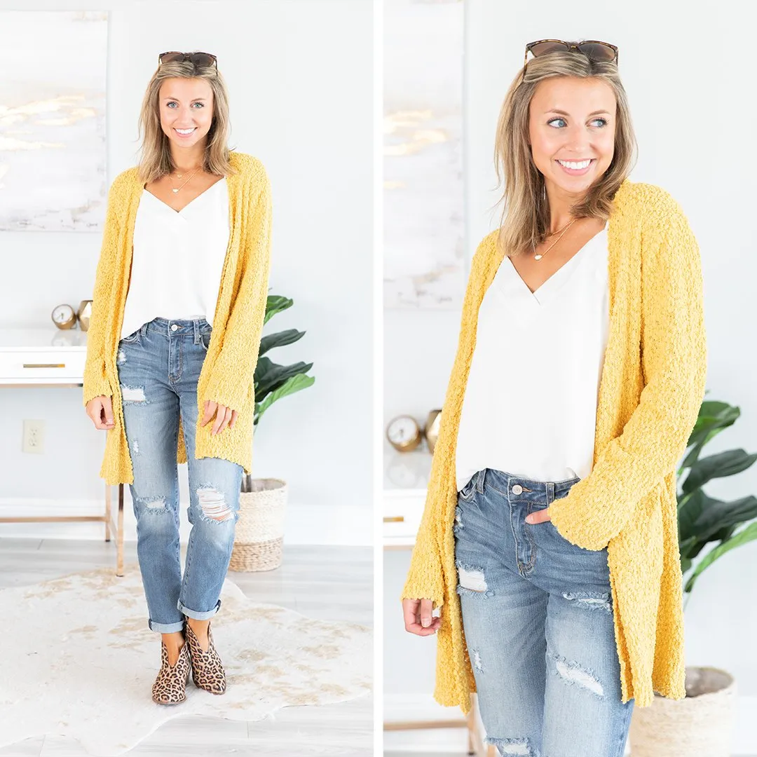 Tell Somebody Light Mustard Yellow Popcorn Cardigan