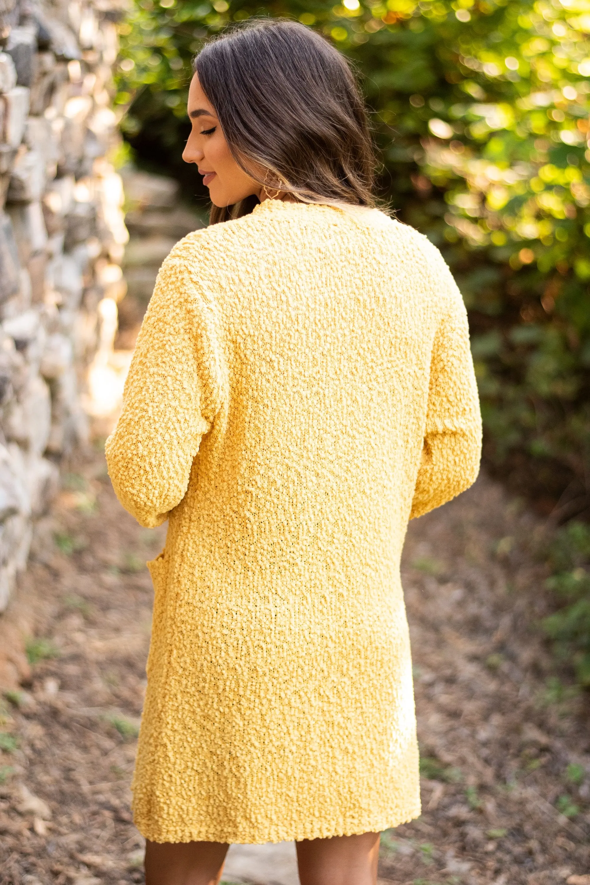 Tell Somebody Light Mustard Yellow Popcorn Cardigan