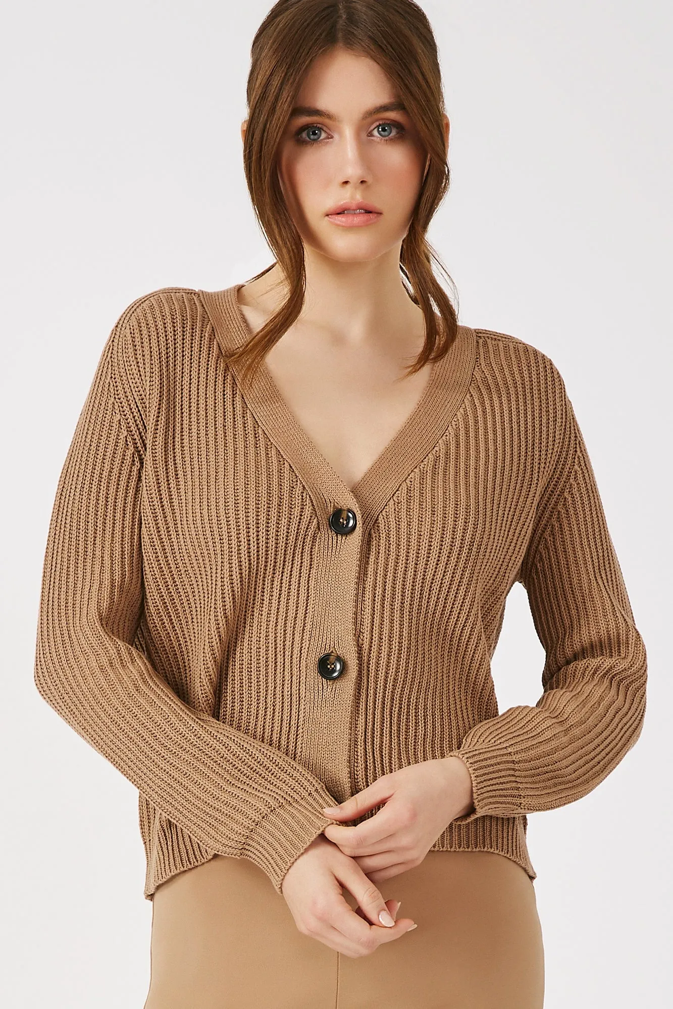 The Oliphant - Desert Tan Combed Cotton Ribbed Cardigan