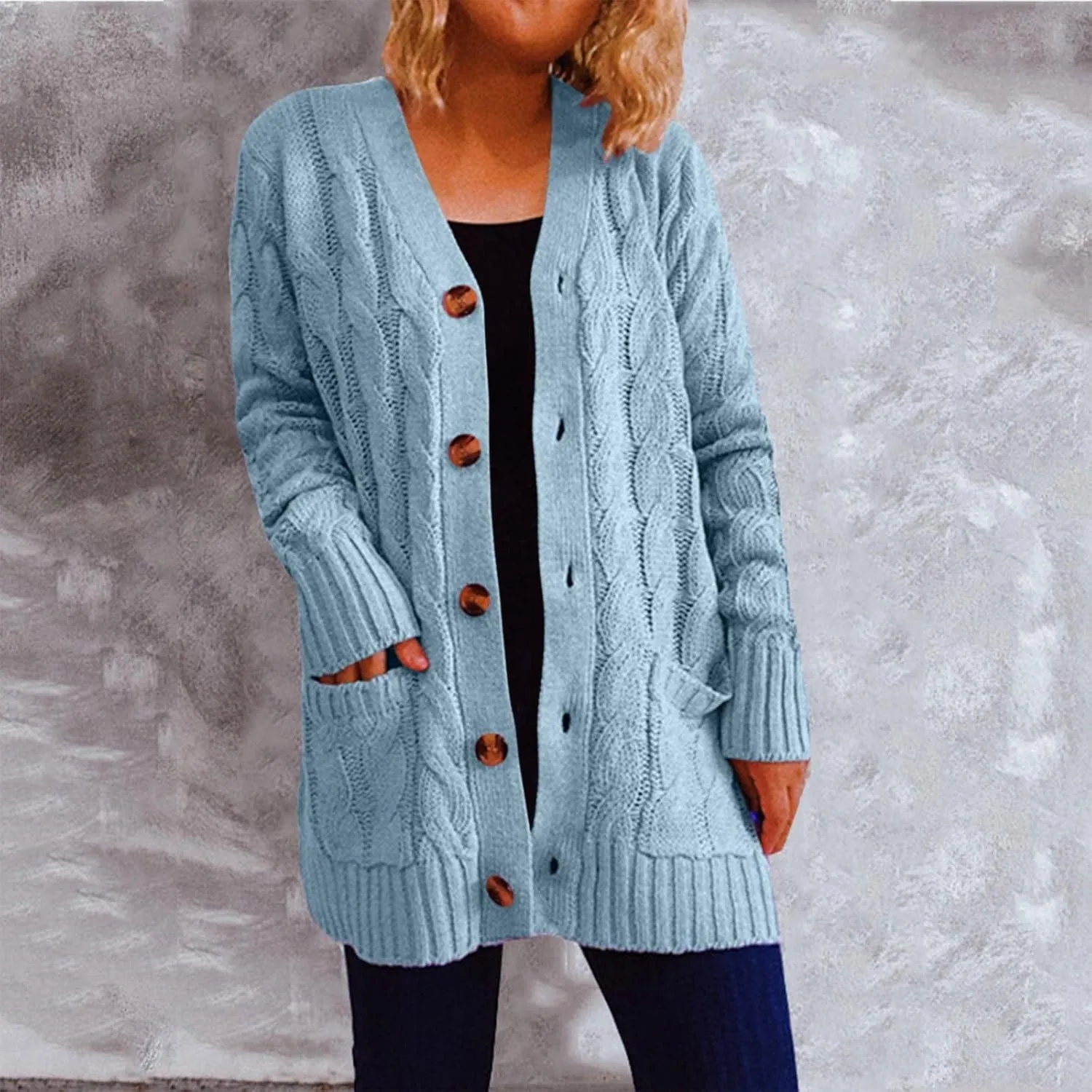 Women Open Front Casual Long Sleeve Knit Classic Sweaters Cardigan with Pockets Elegant Soft Coat Going out Clothes