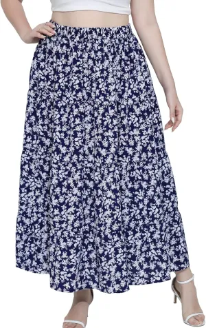 Women's Long Maxi Plus Size Skirt 2025 Trendy Flowy Elastic High Waist Casual Spring Swing A-line Floral Skirts