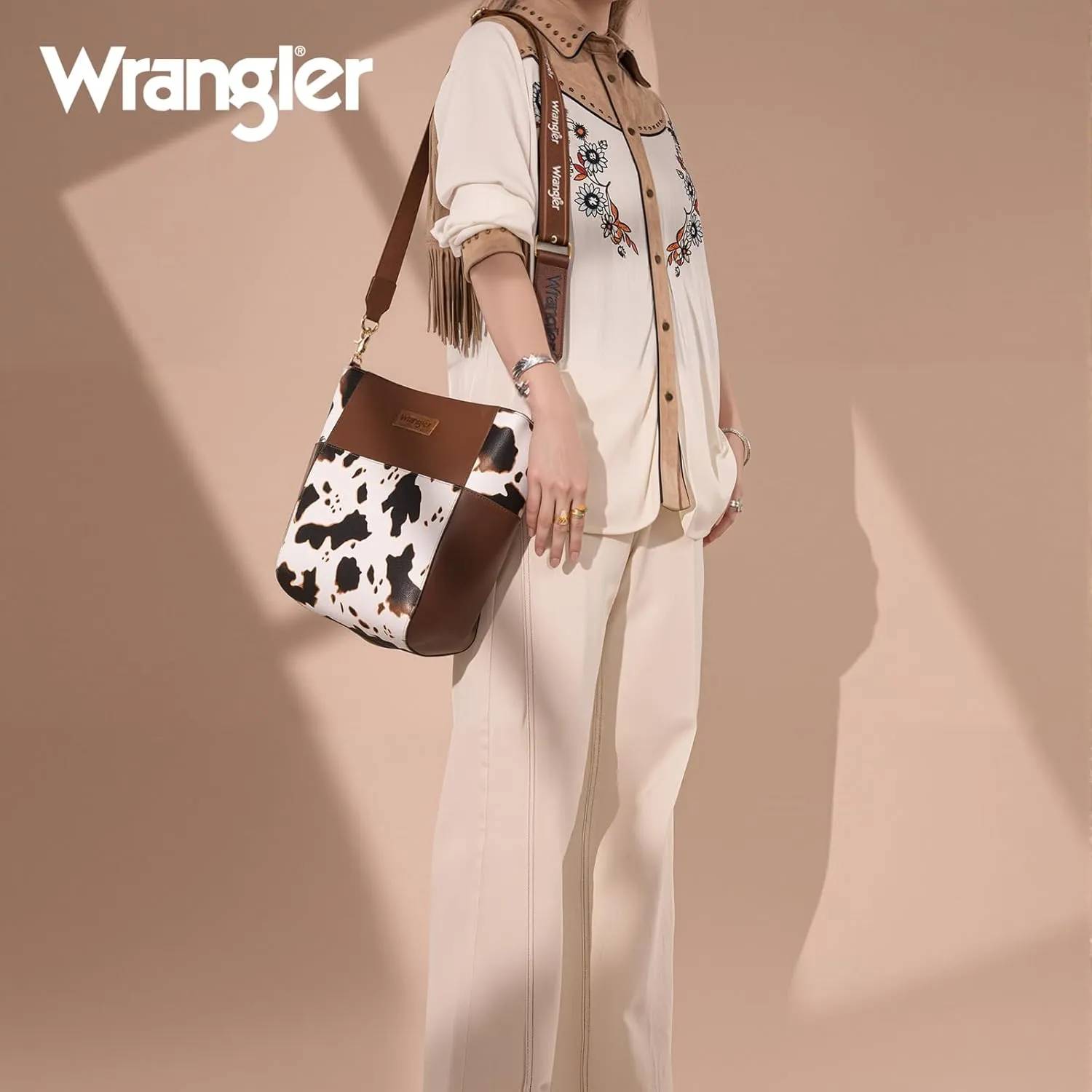 Wrangler MEDIUM Crossbody Bag for Women Vegan Leather Bucket Handbags with Guitar Strap