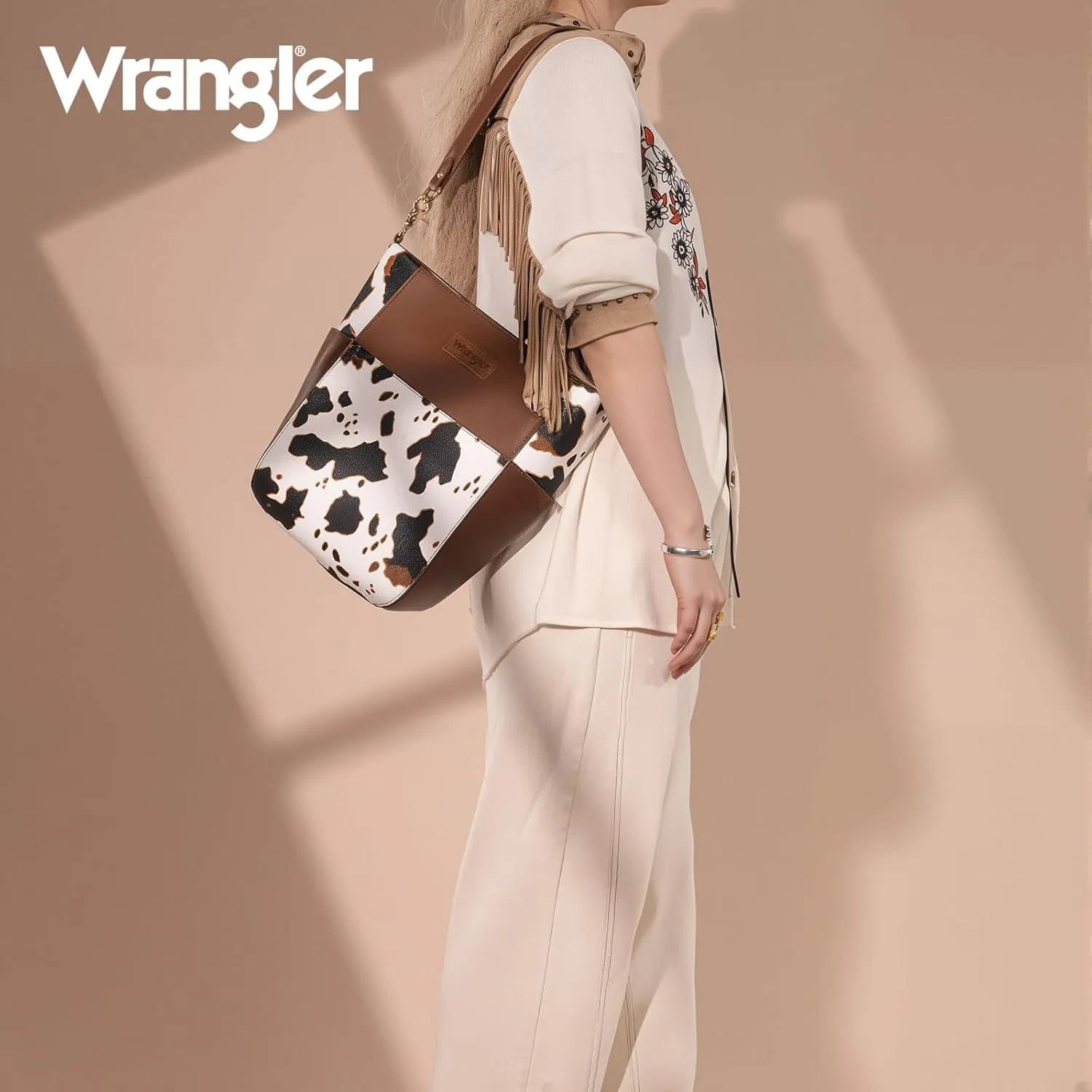 Wrangler MEDIUM Crossbody Bag for Women Vegan Leather Bucket Handbags with Guitar Strap