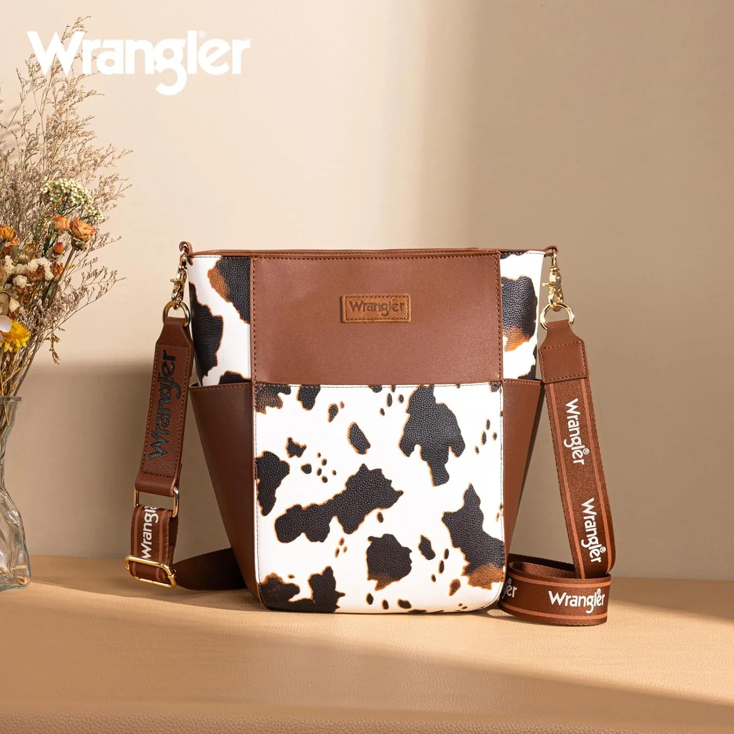Wrangler MEDIUM Crossbody Bag for Women Vegan Leather Bucket Handbags with Guitar Strap