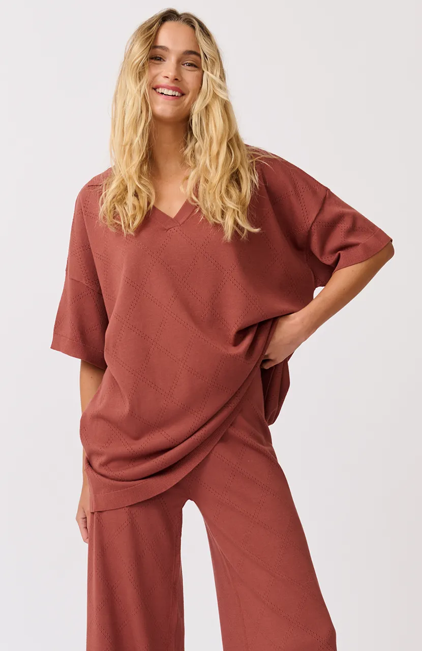 ZARELLE COLLARED TEE - Cocoa Knit